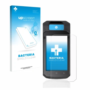 Parte frontale di una confezione del prodotto con il logo del marchio upscreen. Accanto è raffigurato il dispositivo Accu-Chek