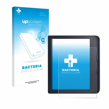 Parte frontale di una confezione del prodotto con il logo del marchio upscreen. Accanto è raffigurato il dispositivo Kobo Libr