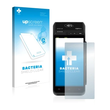 Parte frontale di una confezione del prodotto con il logo del marchio upscreen. Accanto è raffigurato il dispositivo ingenico 