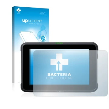 Parte frontale di una confezione del prodotto con il logo del marchio upscreen. Accanto è raffigurato il dispositivo Atomos Sh