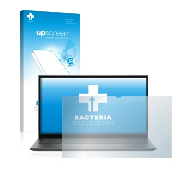 Parte frontale di una confezione del prodotto con il logo del marchio upscreen. Accanto è raffigurato il dispositivo Dell Insp