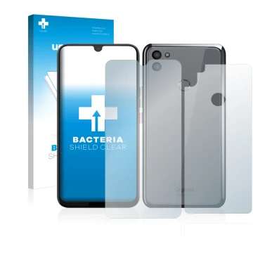 Parte frontale di una confezione del prodotto con il logo del marchio upscreen. Accanto è raffigurato il dispositivo Gigaset G