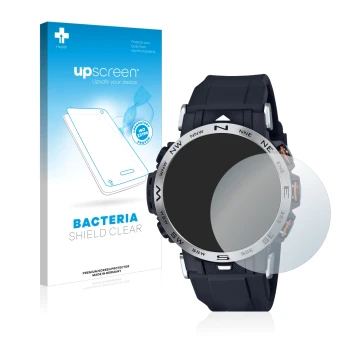 Parte frontale di una confezione del prodotto con il logo del marchio upscreen. Accanto è raffigurato il dispositivo Casio Pro