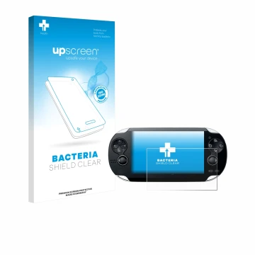 Parte frontale di una confezione del prodotto con il logo del marchio upscreen. Accanto è raffigurato il dispositivo Sony Play