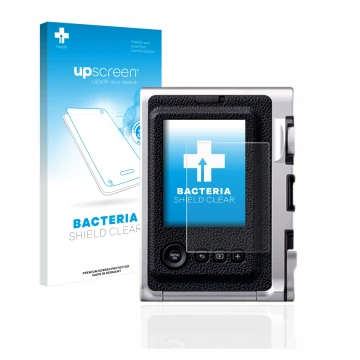 Parte frontale di una confezione del prodotto con il logo del marchio upscreen. Accanto è raffigurato il dispositivo Fujifilm 
