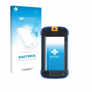 Parte frontale di una confezione del prodotto con il logo del marchio upscreen. Accanto è raffigurato il dispositivo Vtech Kid