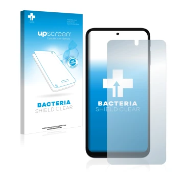 Parte frontale di una confezione del prodotto con il logo del marchio upscreen. Accanto è raffigurato il dispositivo Motorola 