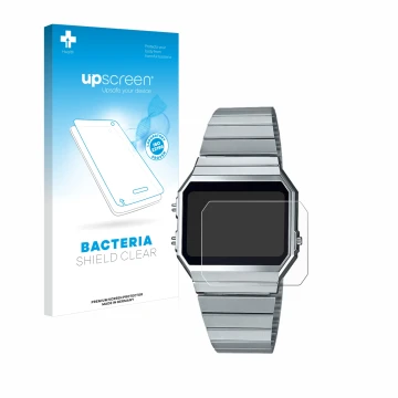 Parte frontale di una confezione del prodotto con il logo del marchio upscreen. Accanto è raffigurato il dispositivo Casio A70