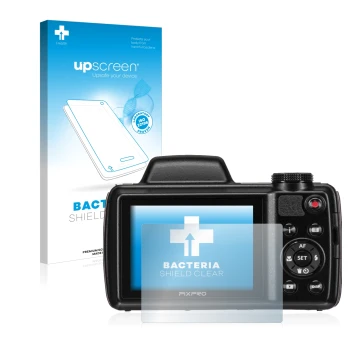 Parte frontale di una confezione del prodotto con il logo del marchio upscreen. Accanto è raffigurato il dispositivo Kodak Pix