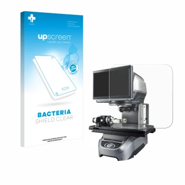 Parte frontale di una confezione del prodotto con il logo del marchio upscreen. Accanto è raffigurato il dispositivo Keyence I