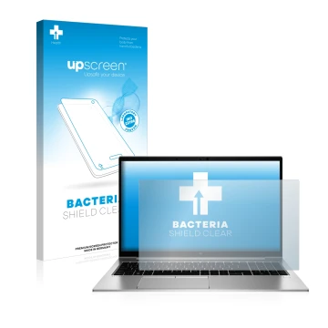 Parte frontale di una confezione del prodotto con il logo del marchio upscreen. Accanto è raffigurato il dispositivo HP EliteB