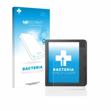 Parte frontale di una confezione del prodotto con il logo del marchio upscreen. Accanto è raffigurato il dispositivo Tolino Vi