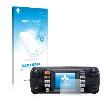 Parte frontale di una confezione del prodotto con il logo del marchio upscreen. Accanto è raffigurato il dispositivo Yaesu FTM