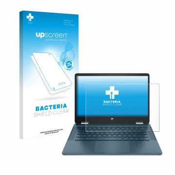 Parte frontale di una confezione del prodotto con il logo del marchio upscreen. Accanto è raffigurato il dispositivo HP Chrome