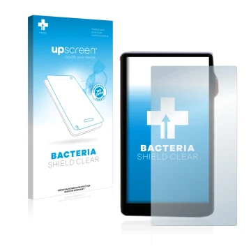 Parte frontale di una confezione del prodotto con il logo del marchio upscreen. Accanto è raffigurato il dispositivo iBasso DX