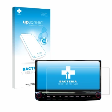Parte frontale di una confezione del prodotto con il logo del marchio upscreen. Accanto è raffigurato il dispositivo Kia Ceed 