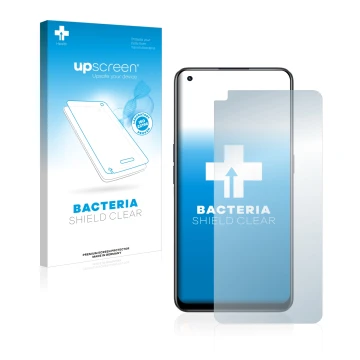 Parte frontale di una confezione del prodotto con il logo del marchio upscreen. Accanto è raffigurato il dispositivo realme 9 