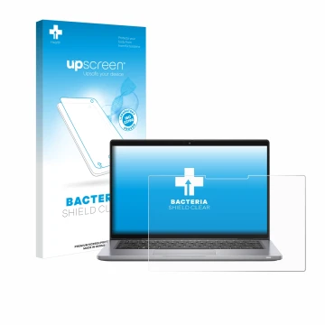 Parte frontale di una confezione del prodotto con il logo del marchio upscreen. Accanto è raffigurato il dispositivo Dell Lati