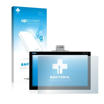 Parte frontale di una confezione del prodotto con il logo del marchio upscreen. Accanto è raffigurato il dispositivo Siemens S