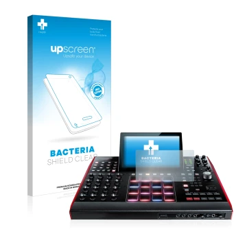 Parte frontale di una confezione del prodotto con il logo del marchio upscreen. Accanto è raffigurato il dispositivo Akai MPC 