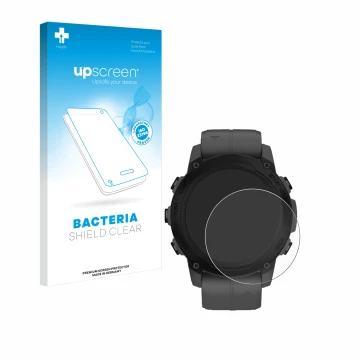 Parte frontale di una confezione del prodotto con il logo del marchio upscreen. Accanto è raffigurato il dispositivo Garmin De