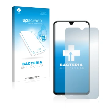 Parte frontale di una confezione del prodotto con il logo del marchio upscreen. Accanto è raffigurato il dispositivo Samsung G