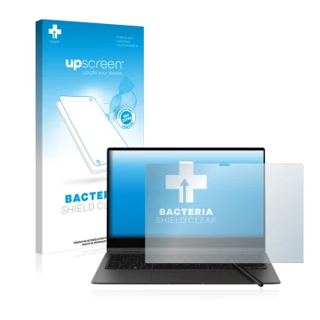 Parte frontale di una confezione del prodotto con il logo del marchio upscreen. Accanto è raffigurato il dispositivo Samsung G