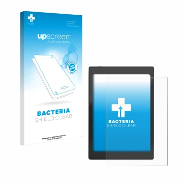 Parte frontale di una confezione del prodotto con il logo del marchio upscreen. Accanto è raffigurato il dispositivo Boox Nova