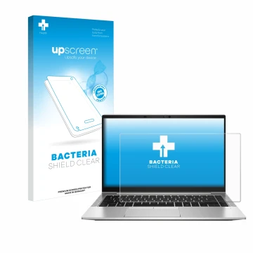 Parte frontale di una confezione del prodotto con il logo del marchio upscreen. Accanto è raffigurato il dispositivo HP EliteB