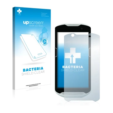 Parte frontale di una confezione del prodotto con il logo del marchio upscreen. Accanto è raffigurato il dispositivo Zebra TC5