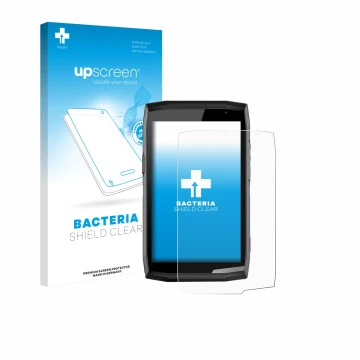 Parte frontale di una confezione del prodotto con il logo del marchio upscreen. Accanto è raffigurato il dispositivo Crosscall