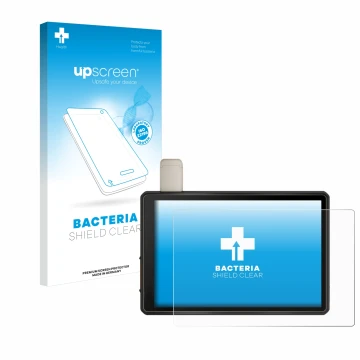 Parte frontale di una confezione del prodotto con il logo del marchio upscreen. Accanto è raffigurato il dispositivo Garmin Tr