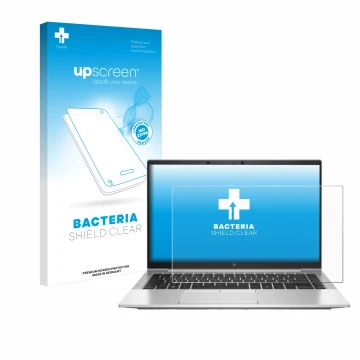 Parte frontale di una confezione del prodotto con il logo del marchio upscreen. Accanto è raffigurato il dispositivo HP EliteB