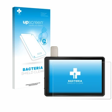 Parte frontale di una confezione del prodotto con il logo del marchio upscreen. Accanto è raffigurato il dispositivo Garmin Tr