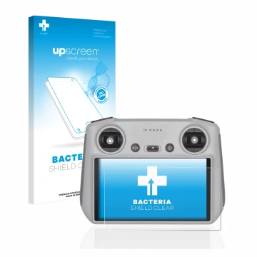 Parte frontale di una confezione del prodotto con il logo del marchio upscreen. Accanto è raffigurato il dispositivo DJI RC Co