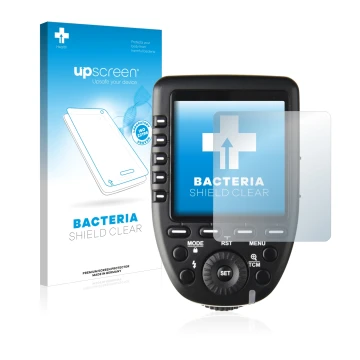 Parte frontale di una confezione del prodotto con il logo del marchio upscreen. Accanto è raffigurato il dispositivo Godox XPr