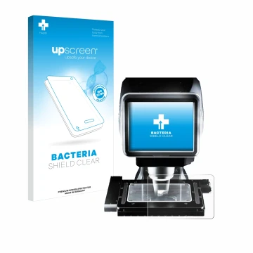 Parte frontale di una confezione del prodotto con il logo del marchio upscreen. Accanto è raffigurato il dispositivo Keyence L