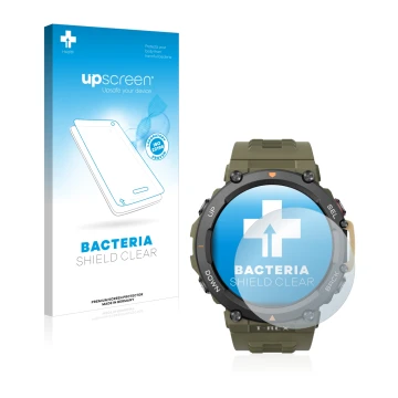 Parte frontale di una confezione del prodotto con il logo del marchio upscreen. Accanto è raffigurato il dispositivo Huami Ama