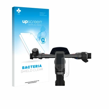 Parte frontale di una confezione del prodotto con il logo del marchio upscreen. Accanto è raffigurato il dispositivo NIU KQi3 