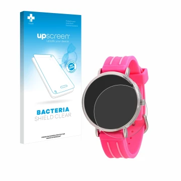 Parte frontale di una confezione del prodotto con il logo del marchio upscreen. Accanto è raffigurato il dispositivo Kiddus Ch