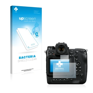 Parte frontale di una confezione del prodotto con il logo del marchio upscreen. Accanto è raffigurato il dispositivo Nikon Z 9