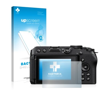 Parte frontale di una confezione del prodotto con il logo del marchio upscreen. Accanto è raffigurato il dispositivo Nikon Z 3