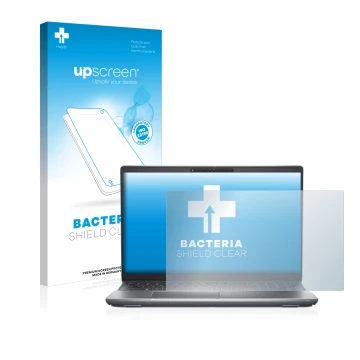 Parte frontale di una confezione del prodotto con il logo del marchio upscreen. Accanto è raffigurato il dispositivo Dell Lati