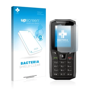 Parte frontale di una confezione del prodotto con il logo del marchio upscreen. Accanto è raffigurato il dispositivo Crosscall