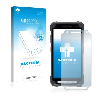 Parte frontale di una confezione del prodotto con il logo del marchio upscreen. Accanto è raffigurato il dispositivo Janam XT3