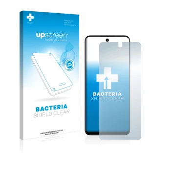 Parte frontale di una confezione del prodotto con il logo del marchio upscreen. Accanto è raffigurato il dispositivo Motorola 