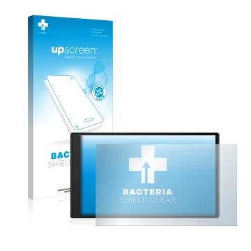 Parte frontale di una confezione del prodotto con il logo del marchio upscreen. Accanto è raffigurato il dispositivo Garmin Dr
