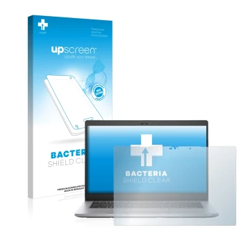 Parte frontale di una confezione del prodotto con il logo del marchio upscreen. Accanto è raffigurato il dispositivo Dell Lati