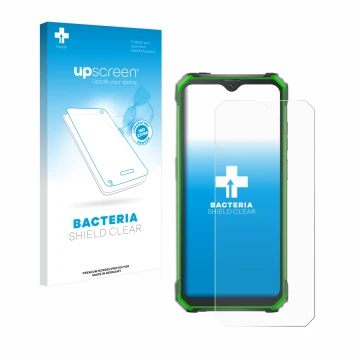 Parte frontale di una confezione del prodotto con il logo del marchio upscreen. Accanto è raffigurato il dispositivo Blackview