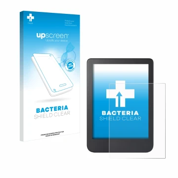 Parte frontale di una confezione del prodotto con il logo del marchio upscreen. Accanto è raffigurato il dispositivo Kobo Clar